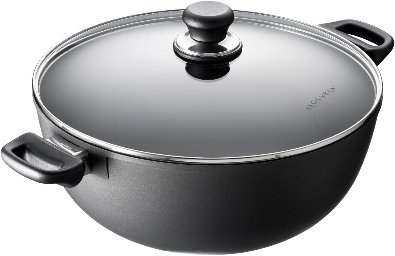 Scanpan Classic 8 1/4 Qt Nonstick Casserole/Stew Pot with Lid – Metal Utensil Safe, Dishwasher & Oven Safe to 500°F, Works on Gas & Electric Stovetops, Black