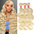 613 Body Wave Blonde Bundles Human Hair 18 20 22Inch 3 Bundles Human Blonde Hair Extensions .100% Real 14A Brazilian Virgin Raw Easy to Dye No Synthetic Blend No Tangle No Shedding 3X-Lifespan