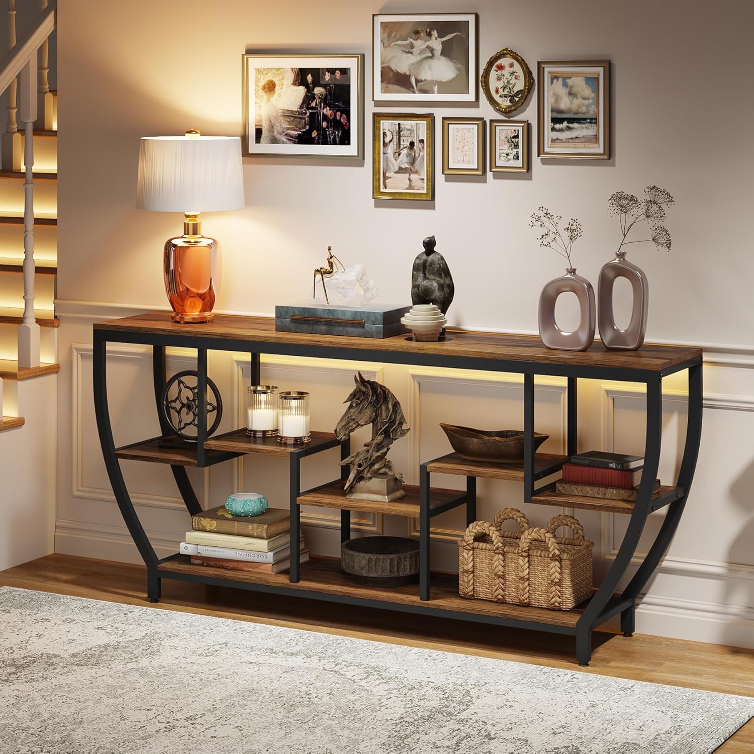 Tribesigns 70.9 Inch Long Sofa Table with Shelves, Rustic Console Table with Storage, Industrial Entryway Table TV Stand, Behind Couch Table Accent Tables for Living Room, Hallway, Foyer