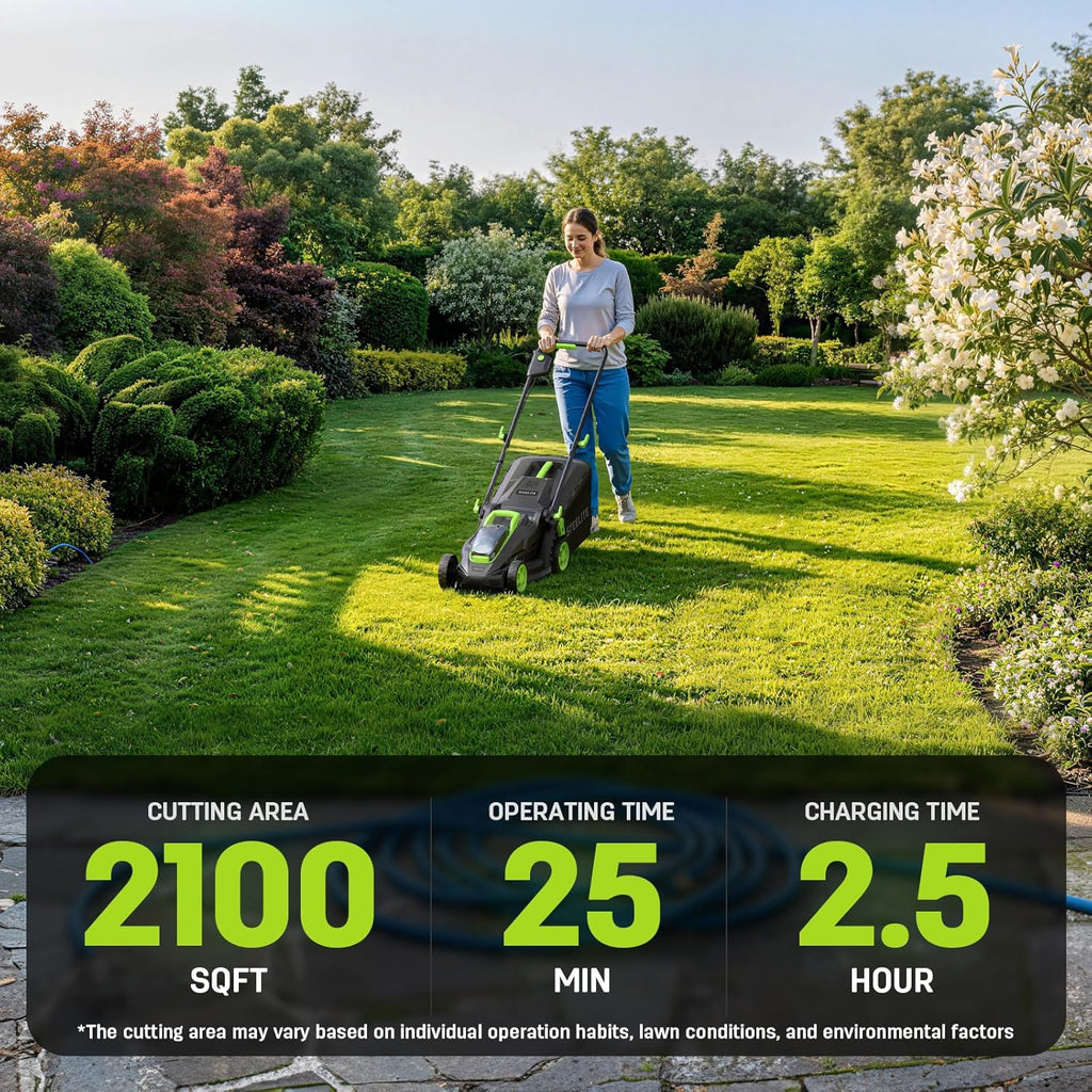STEELITE 13-Inch Cordless Electric Lawn Mower, 21V Brushless Battery Push Mower with 4.0Ah Battery & Charger, 5-Position Height Adjustment, 8-Gallon Grass Bag
