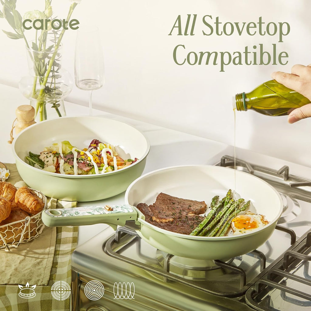 CAROTE 25-Piece Ceramic Cookware Set, Nonstick Pots and Pans Set with Detachable Handle, Non-Toxic Kitchen Cooking Set, Dishwasher & Oven Safe, Induction Compatible, PFAS Free