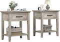 IDEALHOUSE Grey Nightstands Set of 2, End Table with Drawer, Side Table for Spaces, 2 Tiers Storage Shelves with Dresser, Bedside Table for Living Room, Bedroom, Dorm (2pcs-Grey)