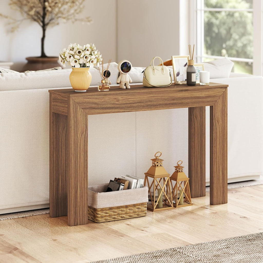 HOMCOM Modern Entryway Table, 47" Narrow Console Table for Entryway, Sofa Table Behind Couch, Living Room, Hallway, Walnut