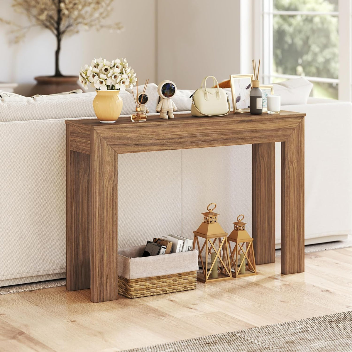 HOMCOM Modern Entryway Table, 47" Narrow Console Table for Entryway, Sofa Table Behind Couch, Living Room, Hallway, Walnut