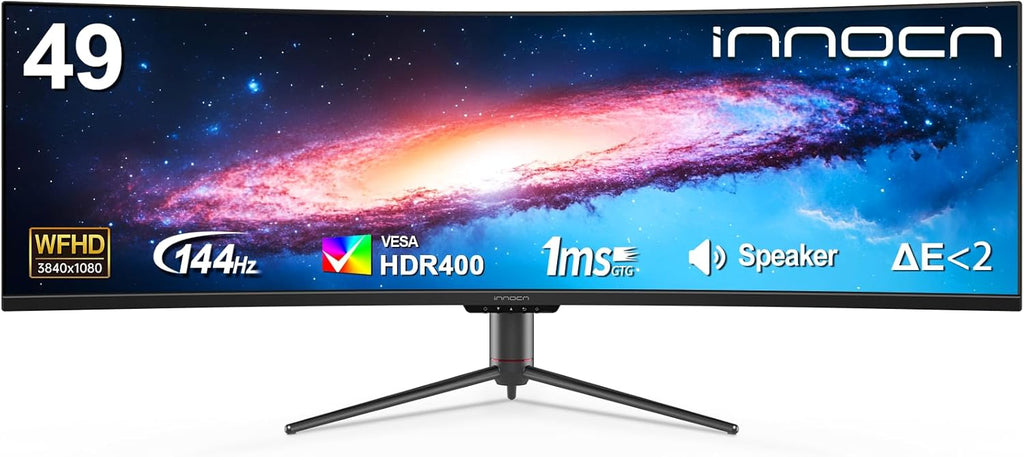 INNOCN Ultrawide 49" Curved 3840 x 1080P 144Hz 32:9 Monitor, Screen Split PIP PBP for Workflow/Gaming, R1800, 99% sRGB, HDR400, USB C, DisplayPort, HDMI, Speakers, Adjustable, Black (HDMI+DP Cable)