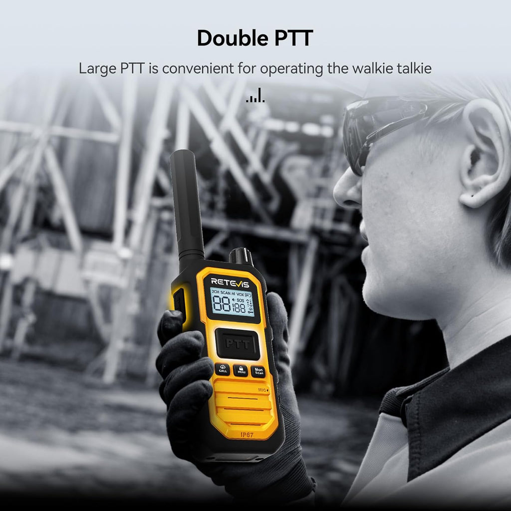 Retevis RB48 Plus Radios Walkie Talkies, IP67 Waterproof Two Way Radio Long Range, Heavy Duty 2 Way Radio, GMRS, Group Call, Vibration Alert, Emergency, for Construction Job Site(6 Pack)