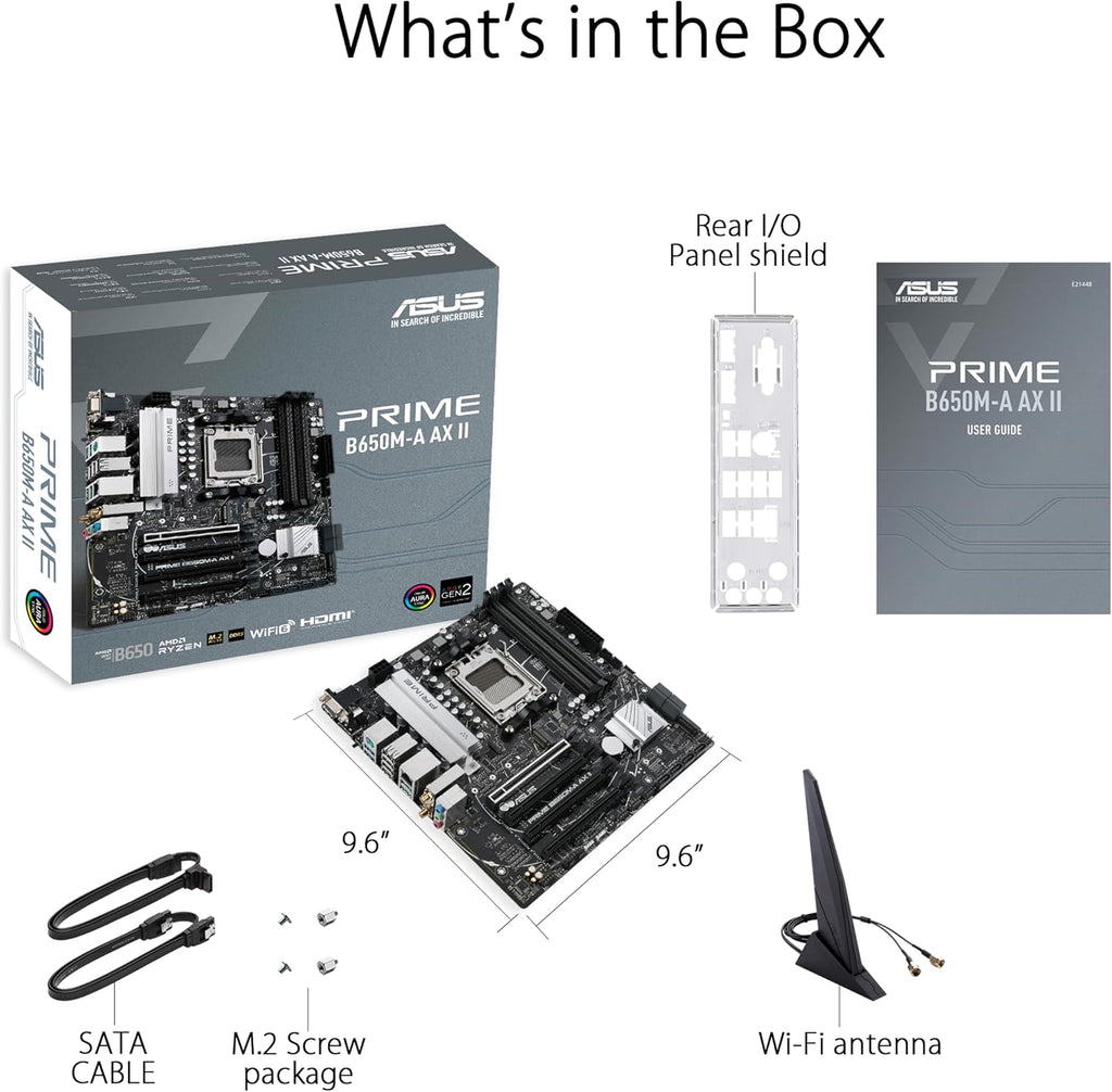 ASUS Prime B650M-A AX II AMD B650 AM5 Ryzen™ Desktop 9000 8000 & 7000 Micro-ATX mATX Motherboard, DDR5, PCIe 5.0 M.2, 2.5Gb LAN, Wi-Fi 6, DisplayPort, HDMI®, BIOS Flashback™ (Renewed)