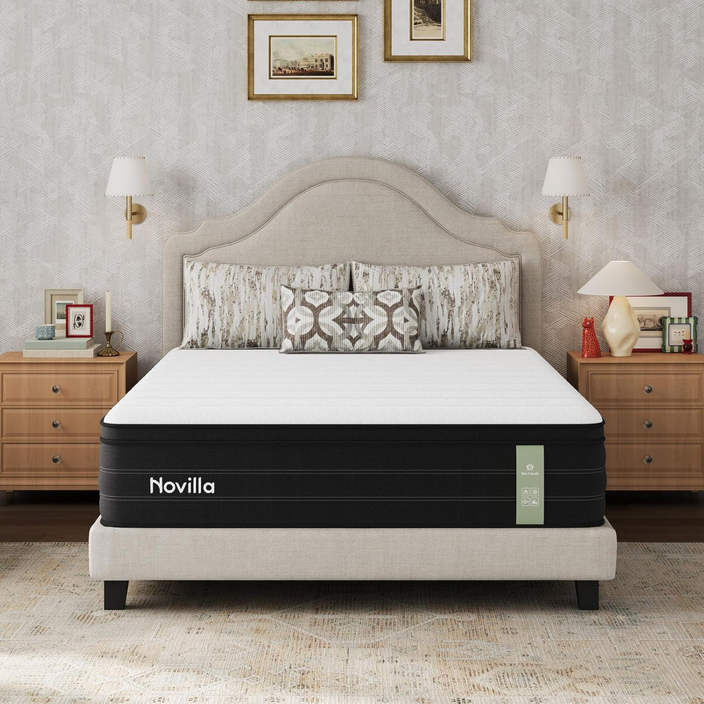 Novilla Queen Mattress in a Box, 10 Inch Cooling Hybrid Mattress with Upgraded Pocketed Coils & Gel Memory Foam, Enhanced Support, Motion Isolation, Pressure Relief, CertiPUR-US