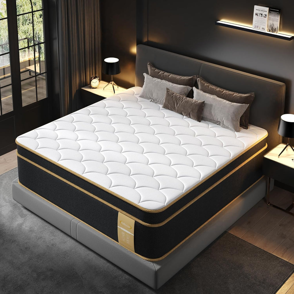 LETMOON King Size Mattress New Version, 12 Inch Gel Memory Foam Hybrid Mattress King Bed in a Box, Pressure & Pain Relief, Individual Pocket Spring, Edge Support, Medium Firm, CertiPUR-US