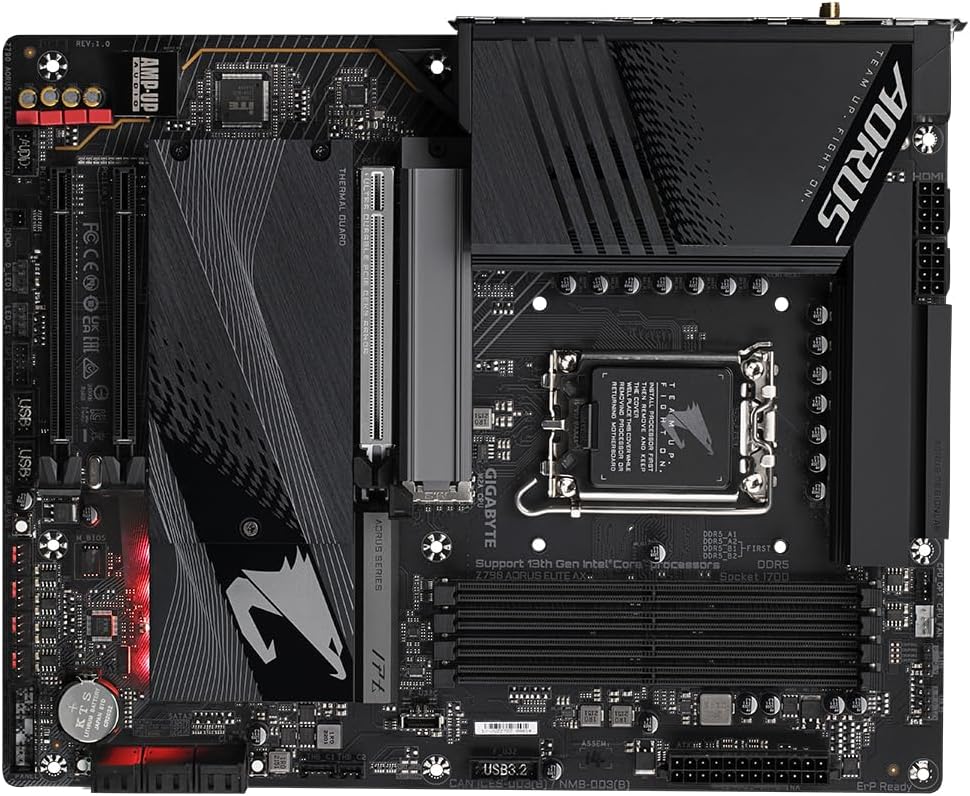 GIGABYTE Z790 AORUS Elite AX 1.0 Intel LGA 1700 ATX Motherboard, 4X DDR5~128GB, 3X PCI-E x16, 4X M.2, 6X SATA, 5X USB 3.2, 1x USB-C, 4X USB 2.0