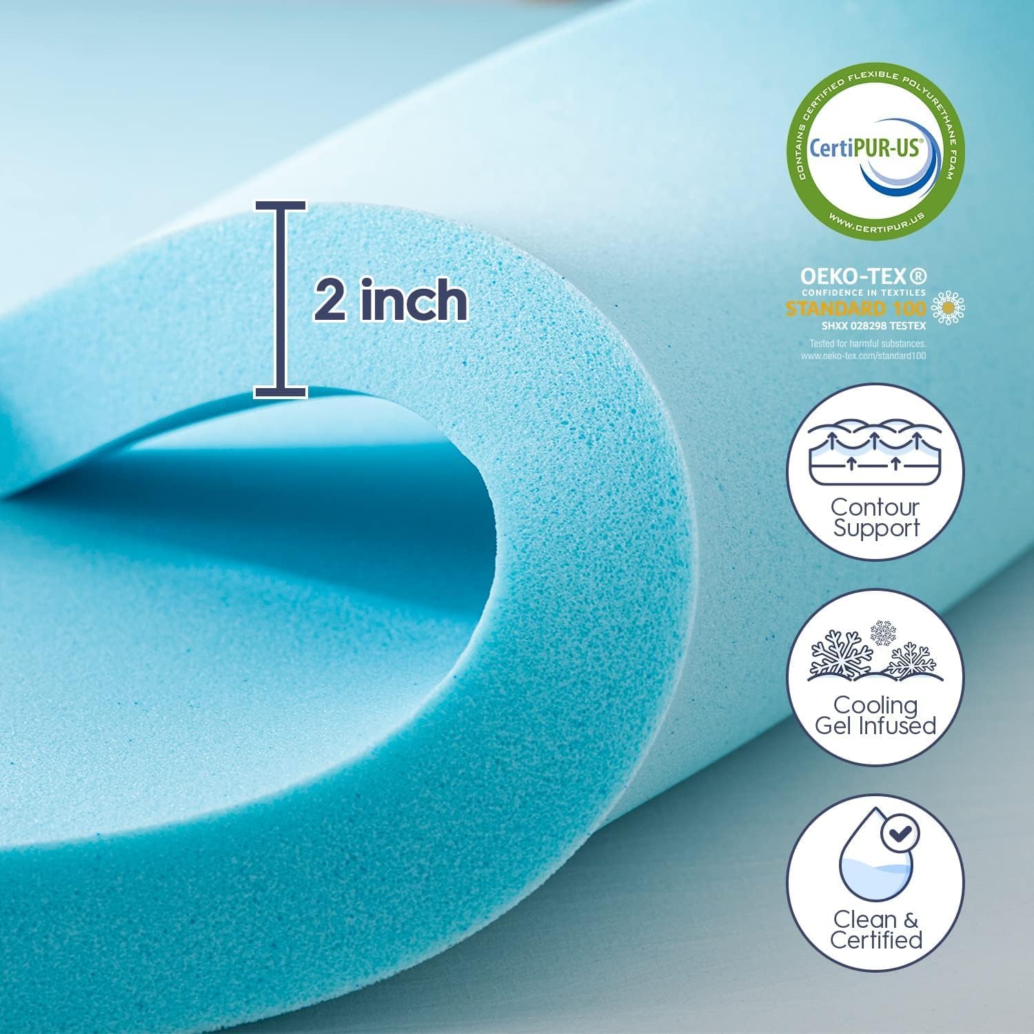 ELEMUSE Queen Size Dual Layer 3 Inch Memory Foam Mattress Topper,Cooling Gel Memory Foam Pillow Top Mattress Pad Cover for Back Pain Relief