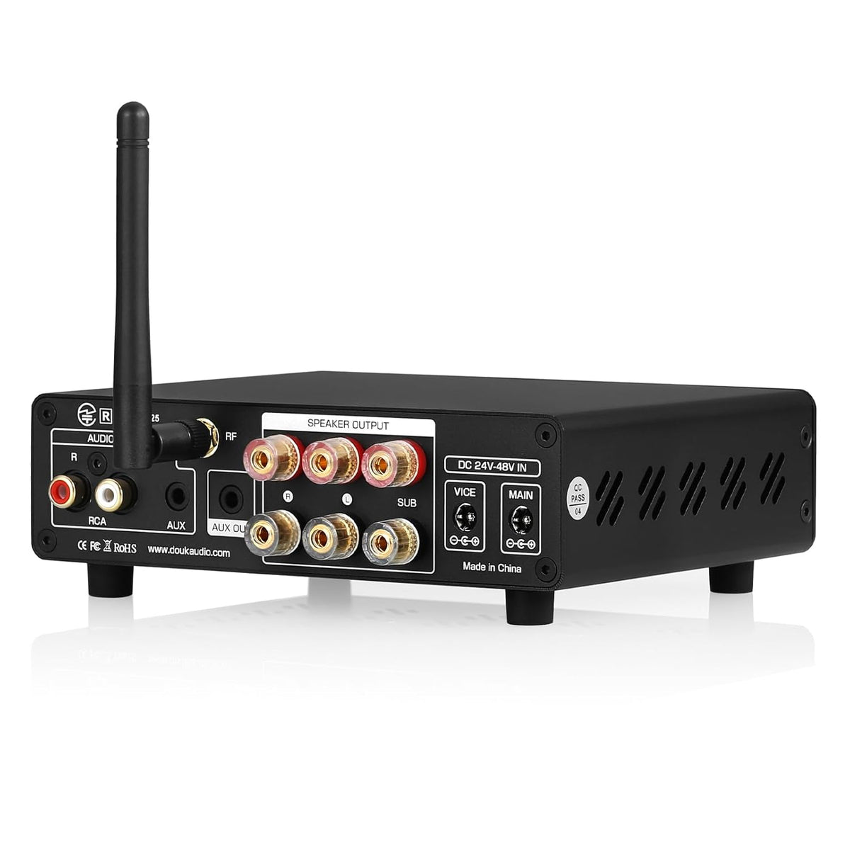 DoukAudio 2.1 Channel Bluetooth Amplifier: 600W Stereo + 300W Subwoofer Output Bass & Treble Control for Home Theater | Dual TPA3255 aptX-HD | Living Room Desktop | Audiophiles Holiday (NS-14G-PRO)