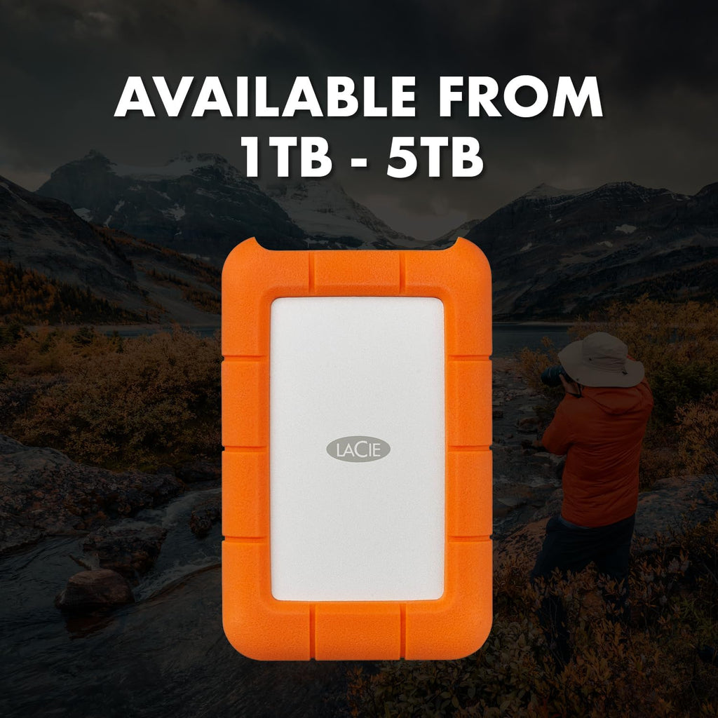 LaCie Rugged 5TB Portable External HDD - USB 3.0/2.0 Compatible, Shock/Dust/Rain Resistant for Mac & PC, Orange, Grey