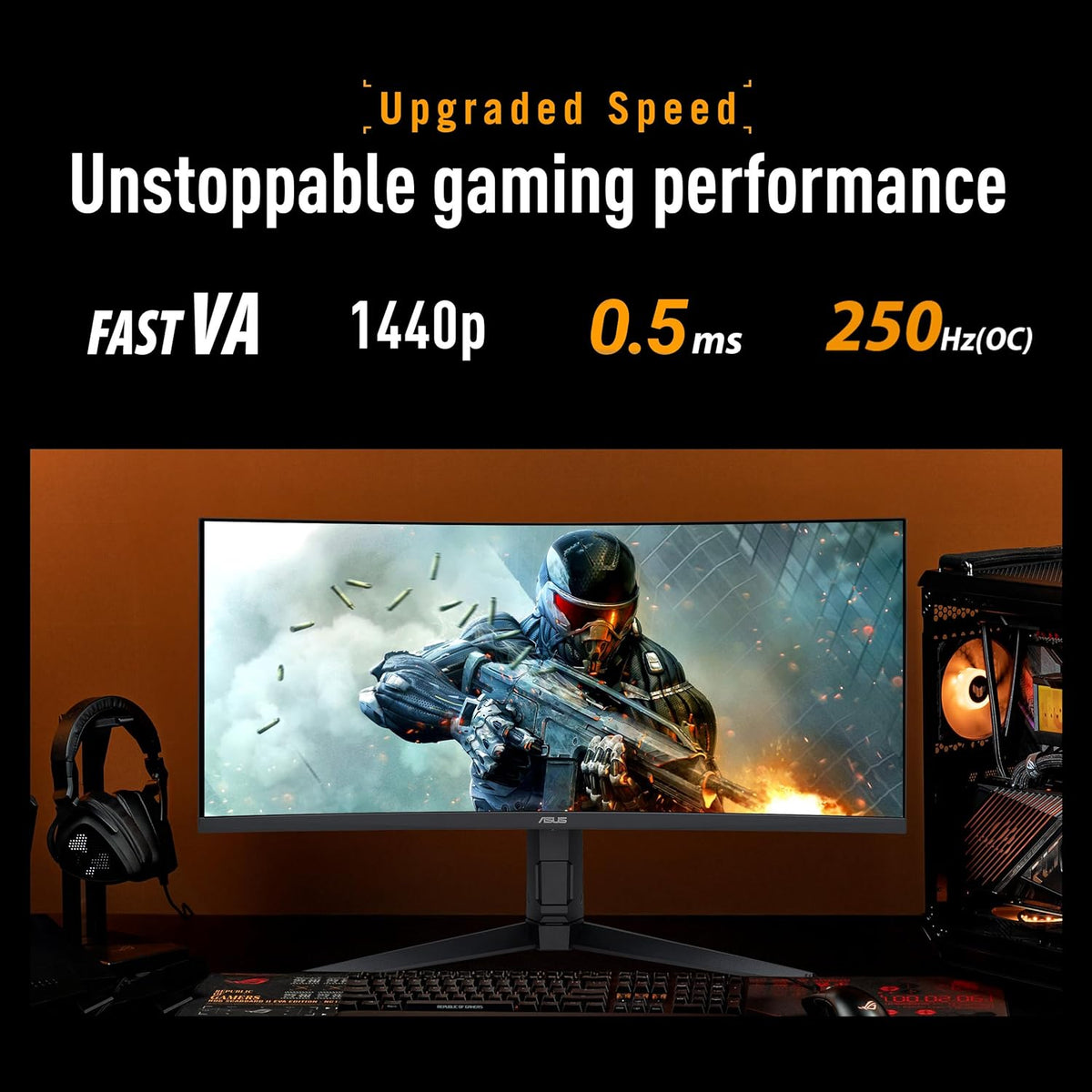 ASUS TUF Gaming 34” 1440P Ultrawide Curved Monitor (VG34WQML5A) - 250Hz, 0.5ms, FastIPS, FreeSync Premium, Extreme Low Motion Blur, DisplayHDR400, 95% DCI-P3, DisplayWidget, Gaming AI, 3 yr Warranty