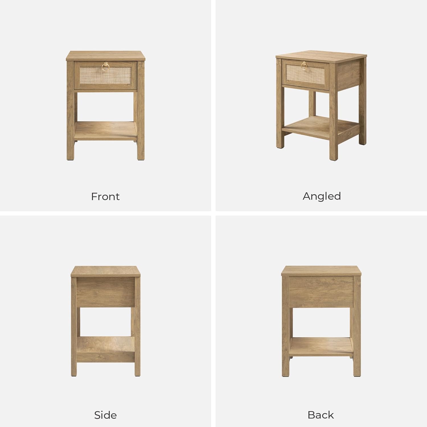 SICOTAS Rattan Nightstand Set of 2, Rattan Decor Drawer with Brass Knobs Night Stand Bedside Table Boho End Tables Side Tables with Storage Shelf for Bedroom,Small Space