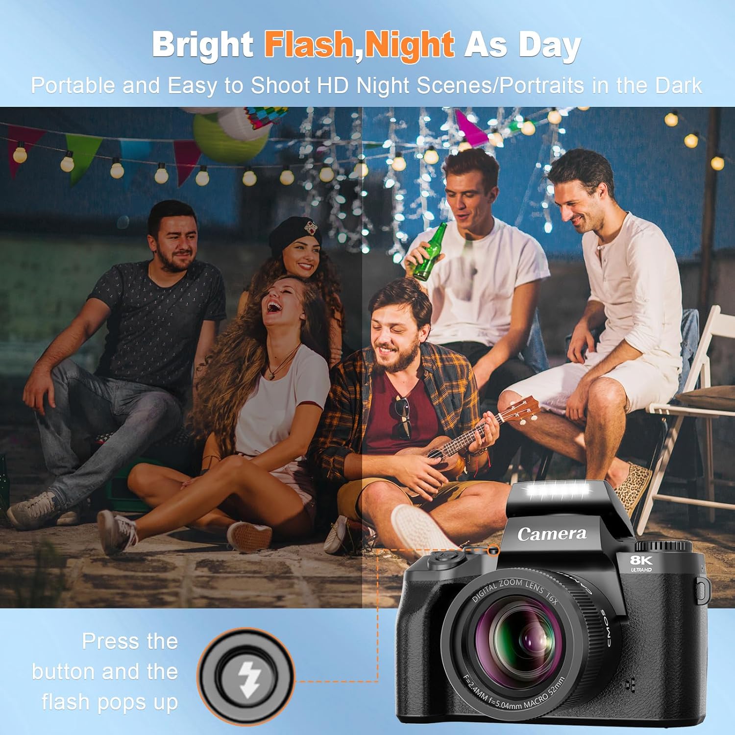 8K Digital Camera for Photography,64MP WiFi Dual-Lens Vlogging Camera for YouTube with 16X Digital Zoom,Flash,Touch Screen,32GB TF Card,Lens Hood,HDMI Output & 3000mAH Battery(Black)