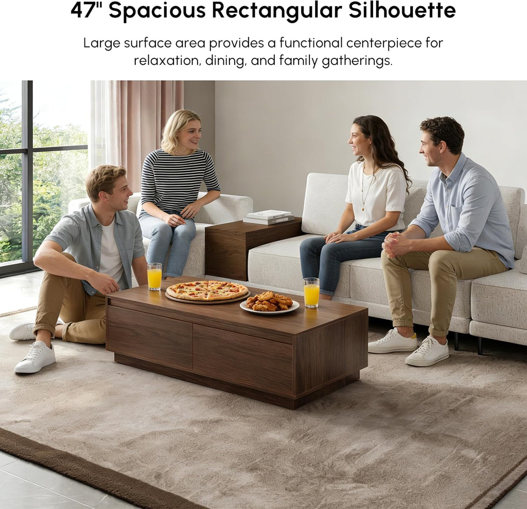 homary Living Room Furniture Set 3 Piece – Modern Coffee Table Set with TV Stand & C-Shaped Side Table, Wood Entertainment Center with Storage for Apartment & Home (Set-A)