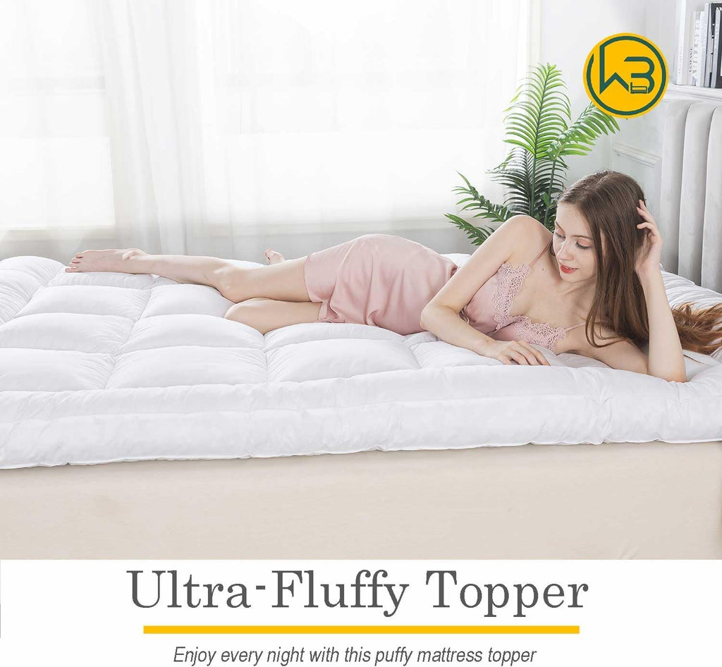 WhatsBedding 3 Inch Feather Bed Mattress Topper,Duck Feather Memory Foam Mattress Topper, Thickened Topper Layer,Queen