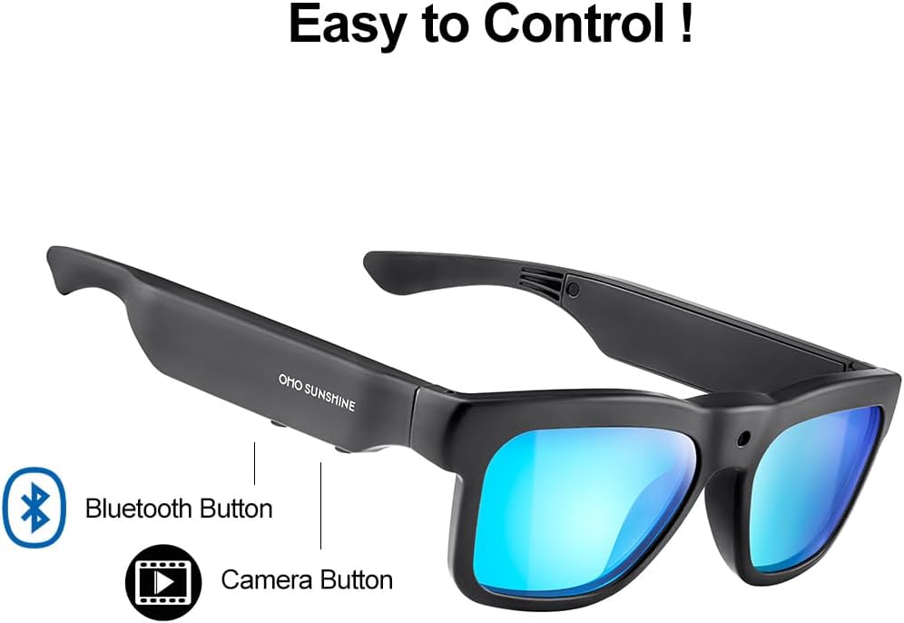 OhO 128G Smart Glasses with Full HD Camera & Open Ear Bluetooth Speaker Headphone,Indoor & Outdoor Sports,UV400 Polarized Lens,for Men Women