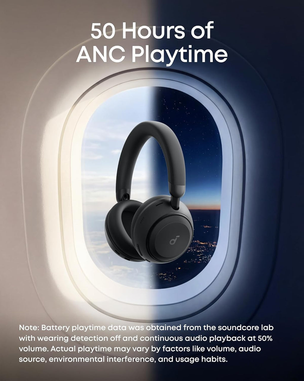 Soundcore Space 2 by Anker, Active Noise Cancelling Headphones with Protective Case, Comfortable Fit, 50H Playtime, LDAC Hi-Res Wireless Audio, Dual Connection, Clear Calls, Bluetooth 6.1, Nap Mode