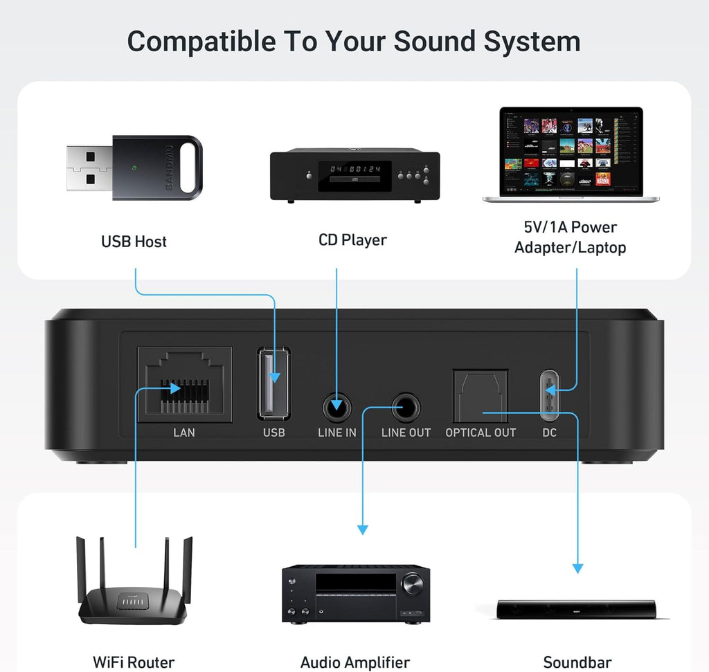 Arylic LP10 Wireless Music Streamer, Supports AirPlay 2, Apple Home and Spotify & Tidal Connect Multiple Streaming Options,5G WiFi and Bluetooth Preamplifier with App, Remote Control.