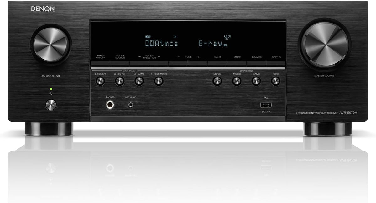 Denon AVR-S970H 8K Ultra HD 7.2 Channel (90W X 7) AV Home Audio Receiver, Built for Gaming, Music Streaming, 3D Audio & Video, Alexa + HEOS, Black, Bluetooth Amplifier