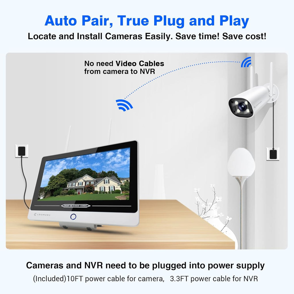 Wireless Security Camera System with 12" Monitor, Human Detection, Floodlight, Siren Alarm, 2-Way Audio, 4PCS 5MP Camera, Expandable 16CH NVR, Home Business Surveillance, 3TB HDD