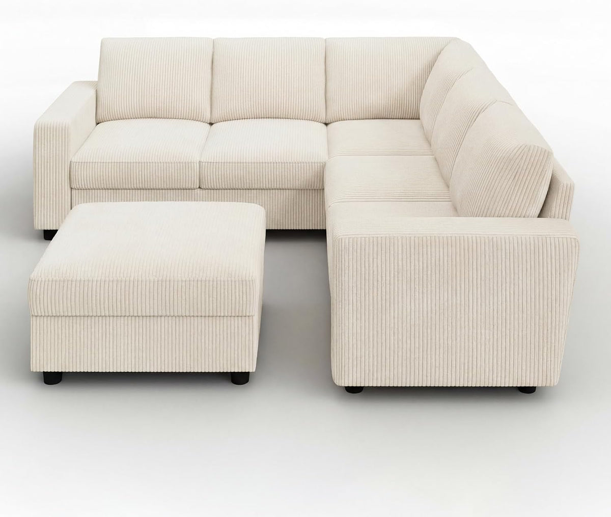 HONBAY Corduroy Sectional Couch with Storage L-Shaped Sectional Couches for Living Room 6 Seater Sectional Sofa, Beige