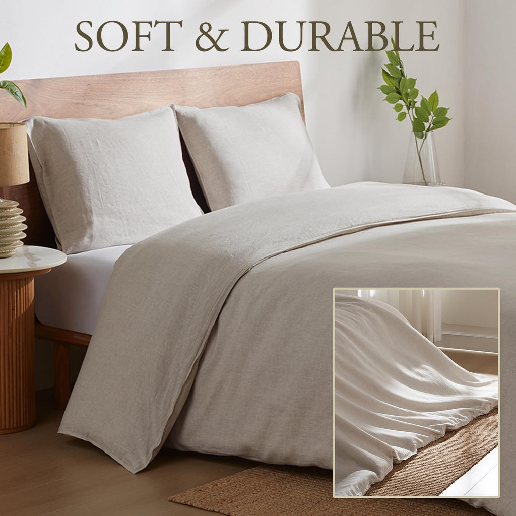 DAPU 100% Linen Duvet Cover Queen, Natural French Flax Breathable Duvet Cover 3 Pcs Set with Long Zipper Closure, Soft Lightweight Durable Linen Bedding for Hot Sleepers (Natural Linen, Queen)