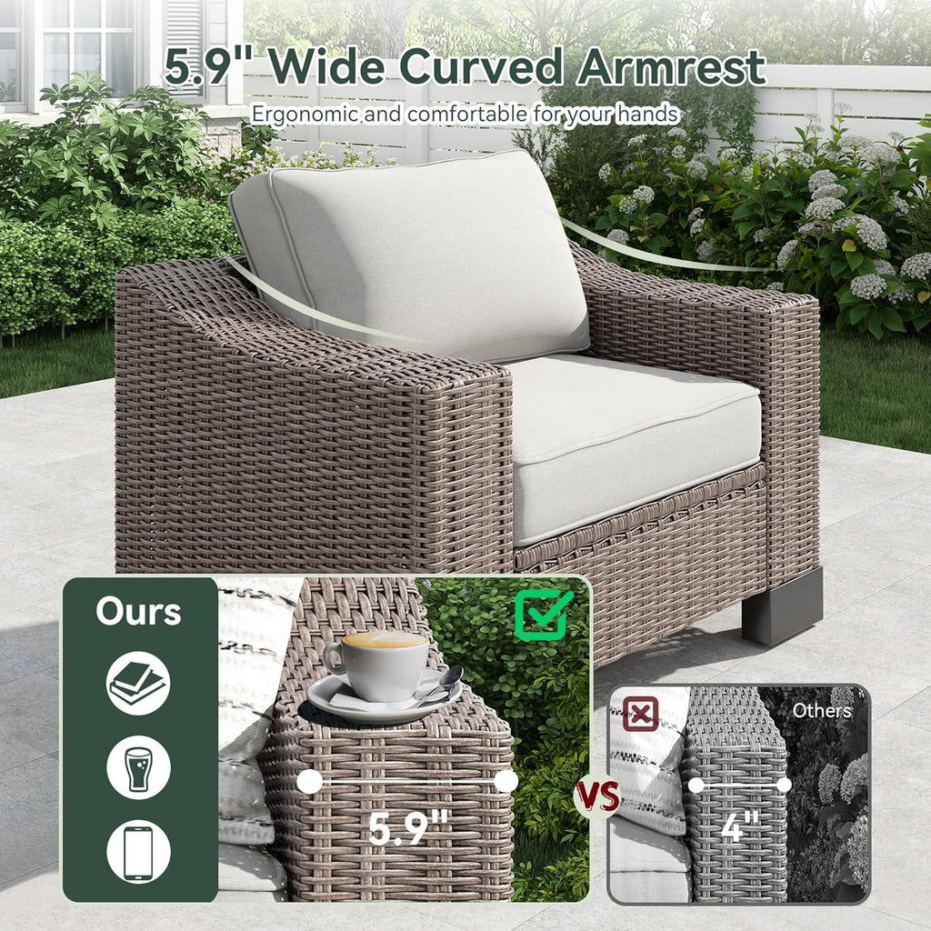 8 Piece Patio Furniture Set, Wicker Patio Conversation Set with 5.9" Wide Armrest, Waterproof Cushions & Ottomans with Modular Outdoor Couch for Backyard, Deck, Garden