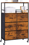 DreamDashio 51" H Tall Mobile File Cabinet, Rolling Printer Stand with 6 Drawers, Adjustable Hanging Rails for A4/Letter/Legal Files, Fabric Vertical Filing Cabinet for Home Office, Rustic Brown