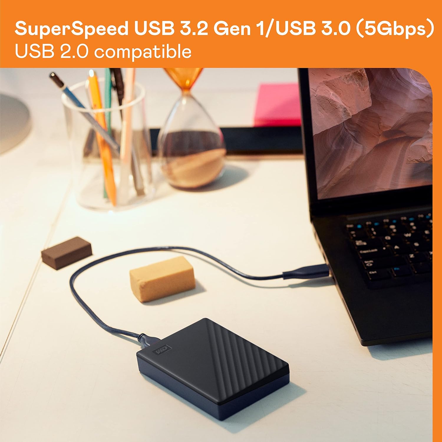 WD 6TB My Passport, Portable External Hard Drive, Black, Backup Software with Defense Against ransomware, and Password Protection, USB 3.1/USB 3.0 Compatible - WDBR9S0060BBK-WESN