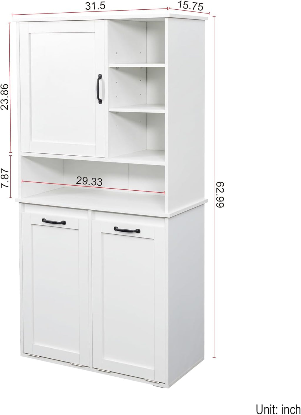 KEIKI 62.99'' H Laundry Cabinet with Doors and shelf, Tilt-Out Laundry Hamper, Multiple Storage Space, Freestanding Style, Open Shelve, Adjustable Shelf, White, (Style C)
