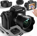 8K Digital Camera for Photography,64MP WiFi Dual-Lens Vlogging Camera for YouTube with 16X Digital Zoom,Flash,Touch Screen,32GB TF Card,Lens Hood,HDMI Output & 3000mAH Battery(Black)