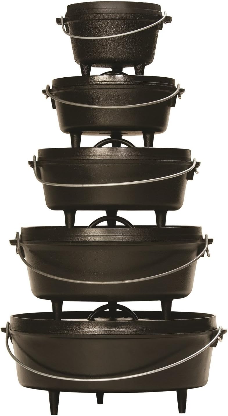 Lodge Seasoned Cast Iron Camp Dutch Oven with Lid - 8 Quart - Dual Handles - Seasoned Cast Iron Cookware with Steel Handle & Strong Lid for Heavy- Duty Camping Cookware