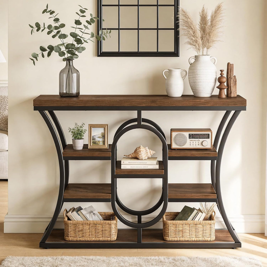 Tribesigns 41.3-Inch Console Table, Industrial Entryway Table with Storage Shelves, Small Narrow Sofa Table for Living Room, Behind Couch, Hallway & Foyer (Rustic Brown)