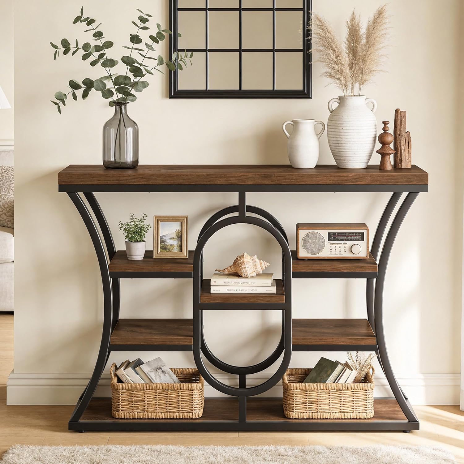 Tribesigns 41.3-Inch Console Table, Industrial Entryway Table with Storage Shelves, Small Narrow Sofa Table for Living Room, Behind Couch, Hallway & Foyer (Rustic Brown)