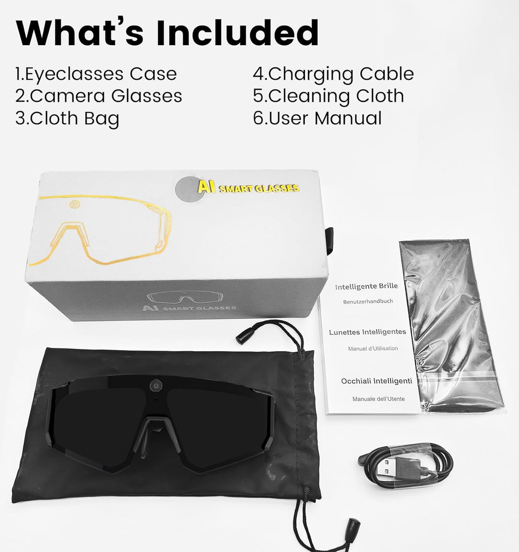 AI Smart Glasses with Camera 8MP,1200P HD Video Recording Camera Glasses for Men,Women, Polarized Sports Running Sunglasses with Bluetooth Call ,Dual Mic Noise Canceling,ChatGPT for Cycling Hiking