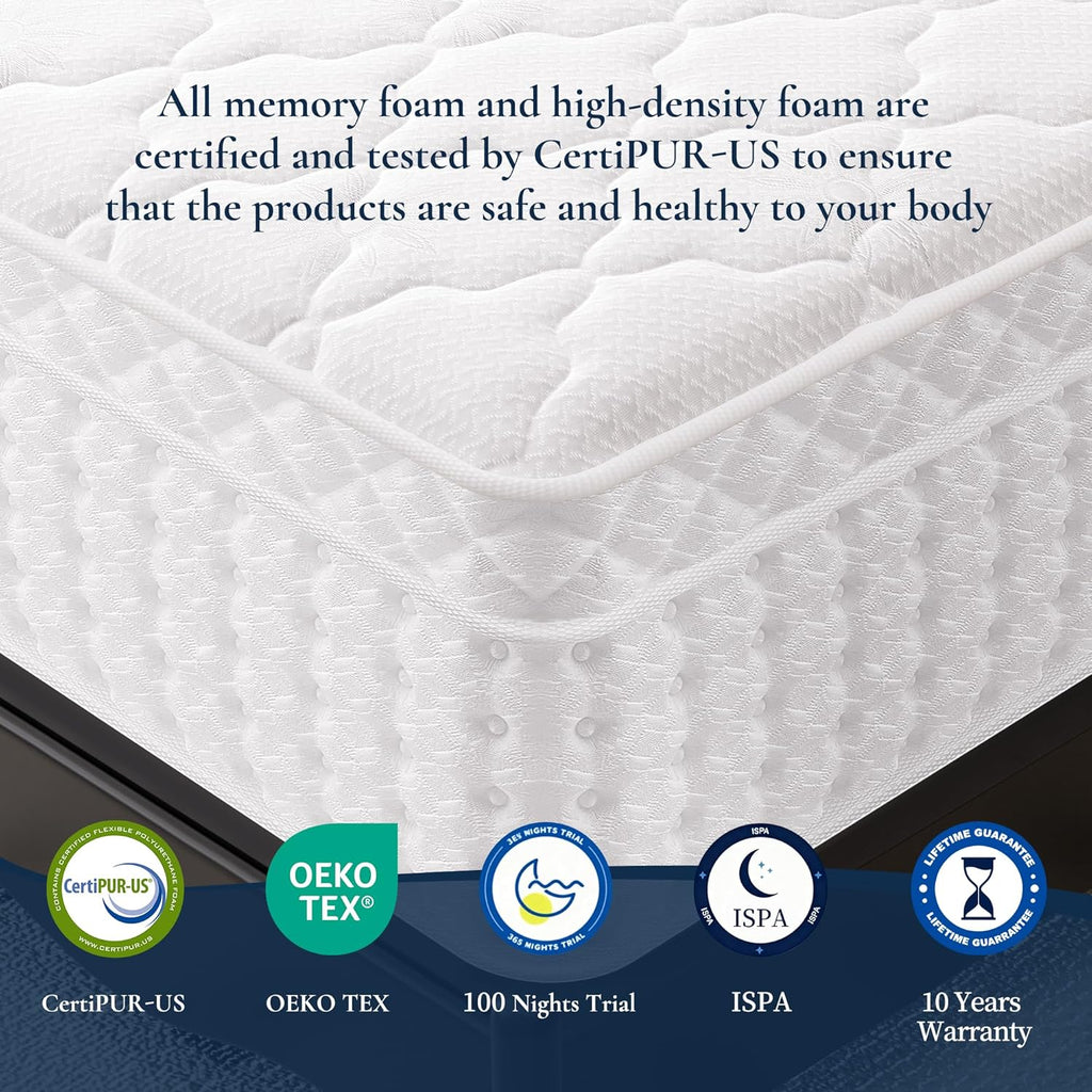 14 Inch Queen Hybrid Mattress in a Box, Plush Mattress with Gel Memory Foam & Individually Pocketed Springs, Pressure Relief & Motion Isolation, CertiPUR-US Certified, 100-Night Sleep Trial