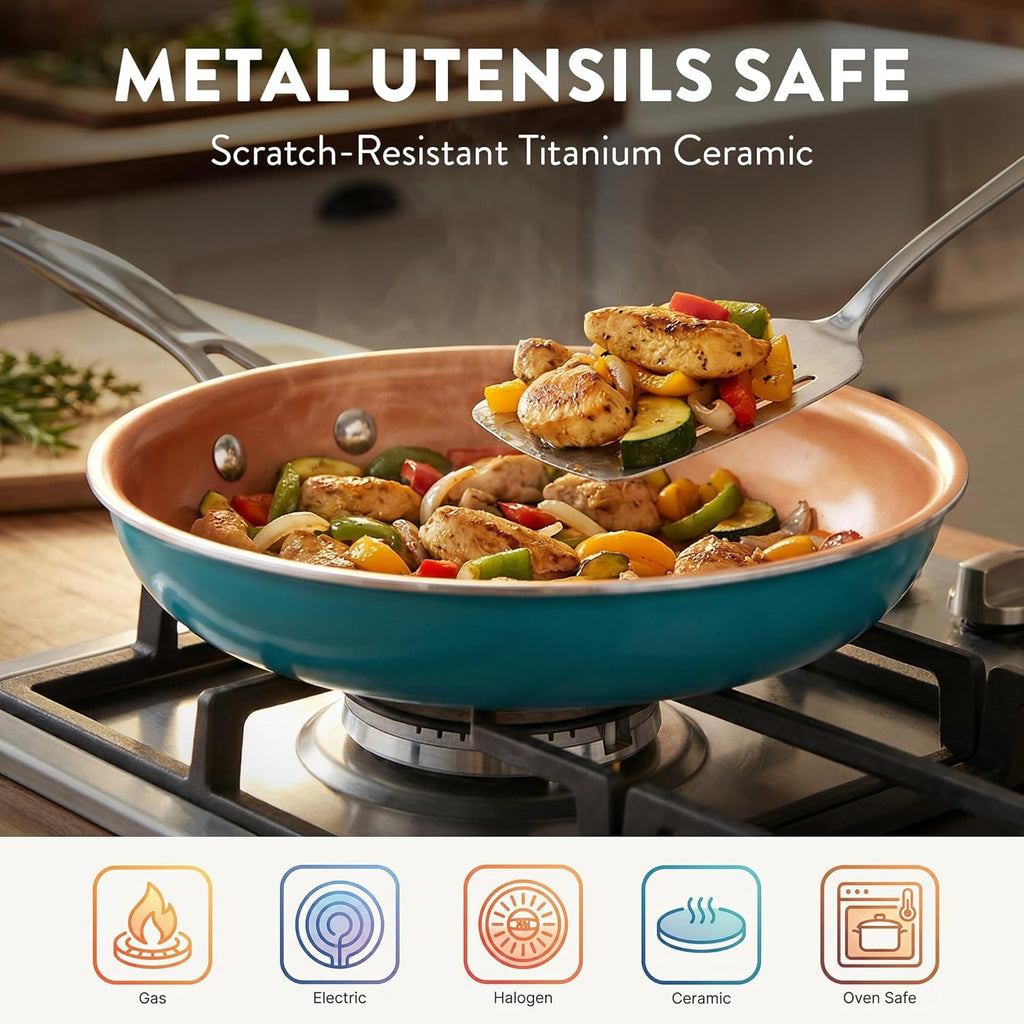 GOTHAM STEEL 20 Piece Copper Pots and Pans Set Nonstick Cookware Set + Complete Ceramic Bakeware Set for Kitchen with Long Lasting Non Stick, Dishwasher/Oven Safe, Non Toxic – Turquoise