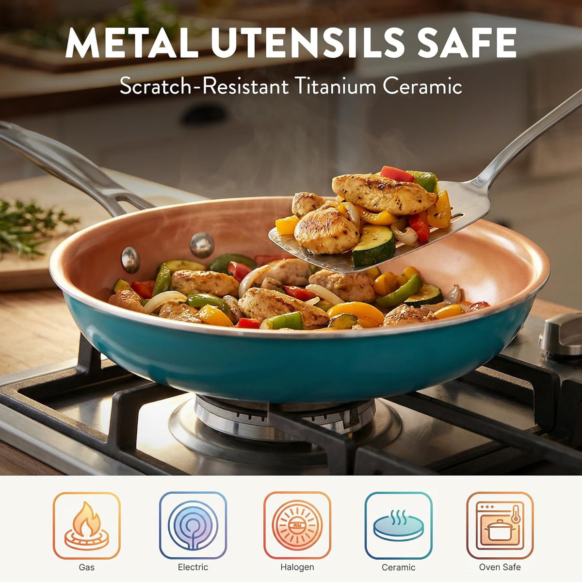 GOTHAM STEEL 20 Piece Copper Pots and Pans Set Nonstick Cookware Set + Complete Ceramic Bakeware Set for Kitchen with Long Lasting Non Stick, Dishwasher/Oven Safe, Non Toxic – Turquoise