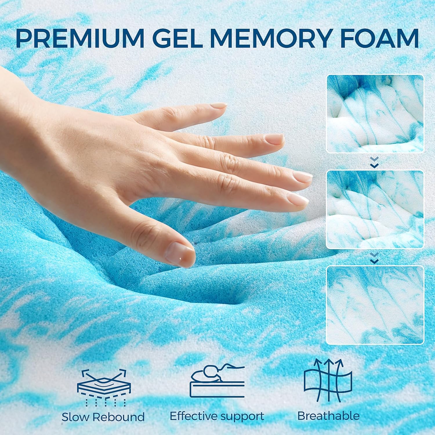 Premium Dual Layer 4 Inch Memory Foam Mattress Topper, 2 Inch Gel Memory Foam and 2 Inch Pillow Top Mattress Pad Cover for Back Pain, Extra Thick Comfort Support（Queen 60"x80"）
