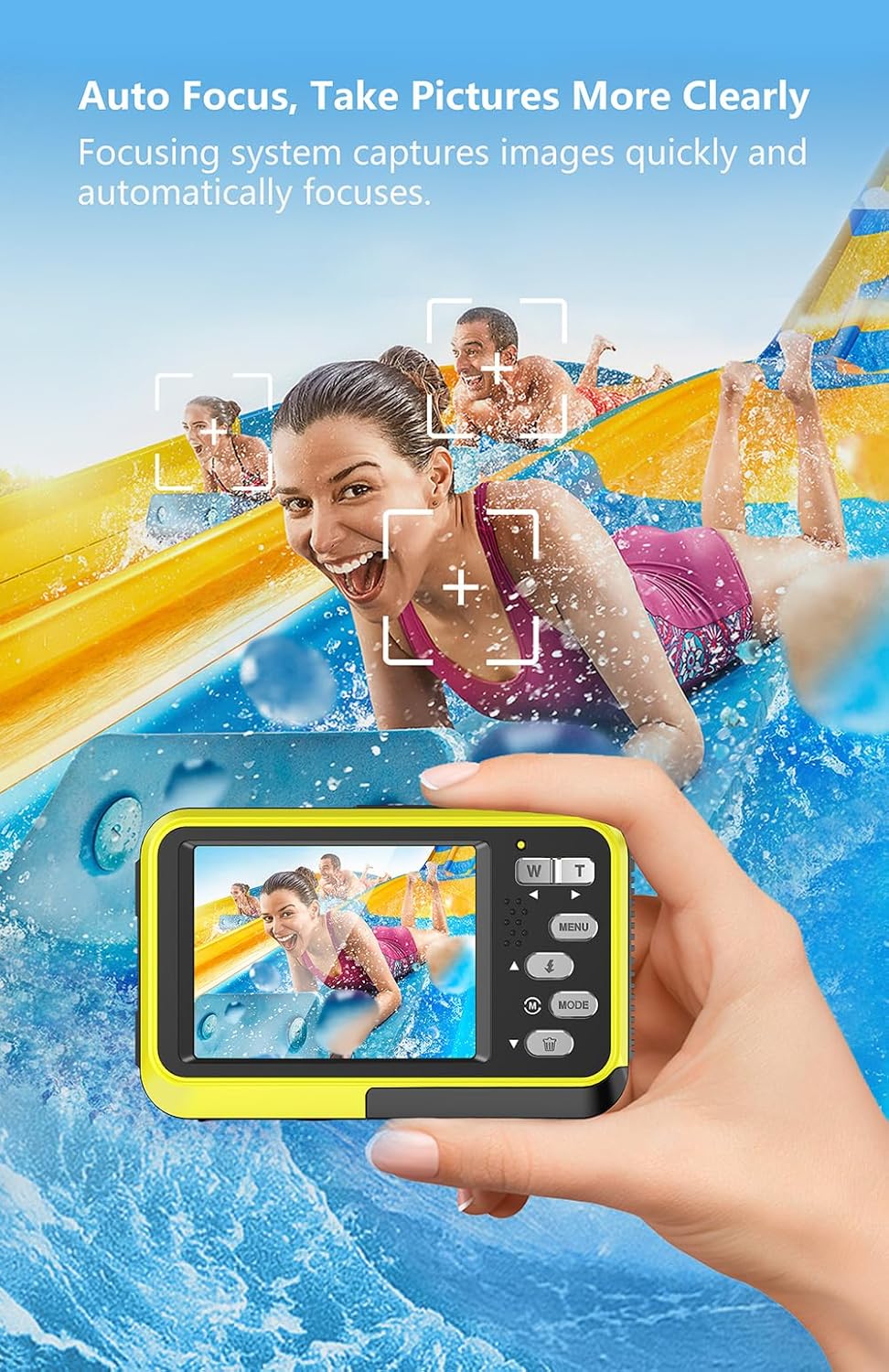 Underwater Camera 48MP for Snorkeling & Kids, Beginner-Friendly Waterproof Digital Camera with Dual Screens, Autofocus, Floating IP68 Design, 16X Zoom for Travel & Beach