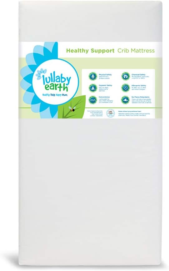 Lullaby Earth Non-Toxic Crib Mattress - Waterproof - Fits Standard Baby and Toddler Bed, White
