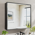30x26 Pre-Assembled Black Medicine Cabinet with Mirror, Surface or Recessed Medicine Cabinet Mirror for Bathroom, Aluminum Beveled Frame Bathroom Vanity Mirror with Adjustable Shelves Storage