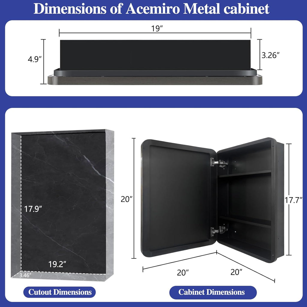 20" x 20" Bathroom Medicine Cabinet, Recessed or Surface Mount Square Mirror Cabinet with Stainless Steel Frame,Adjustable Metal Shelves, Wall Mounted Vanity Mirror with Bathroom Storage