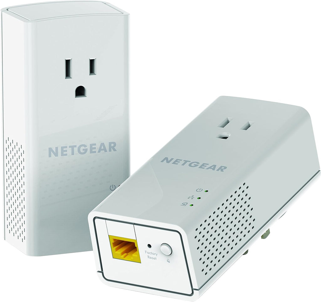 NETGEAR Powerline Adapter Kit, 1200 Mbps Wall-Plug, 1.2 Gigabit Ethernet Ports with Passthrough + Extra Outlet (PLP1200-100PAS)