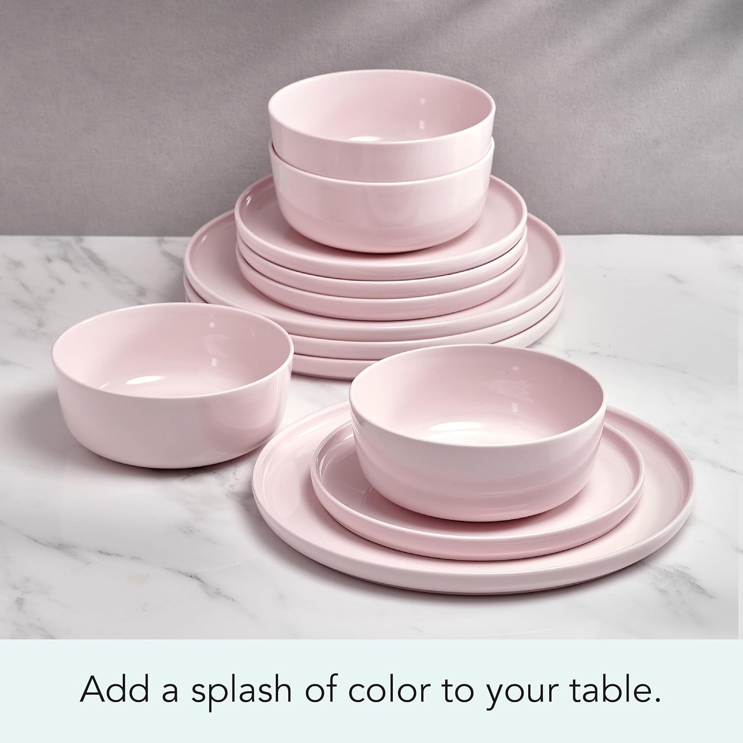 Mikasa Madison Misty Pink Bone China Dinnerware Set, 12-Piece Service for 4, Includes Dinner Plates, Salad Plates and Cereal Bowls, Dishwasher Safe