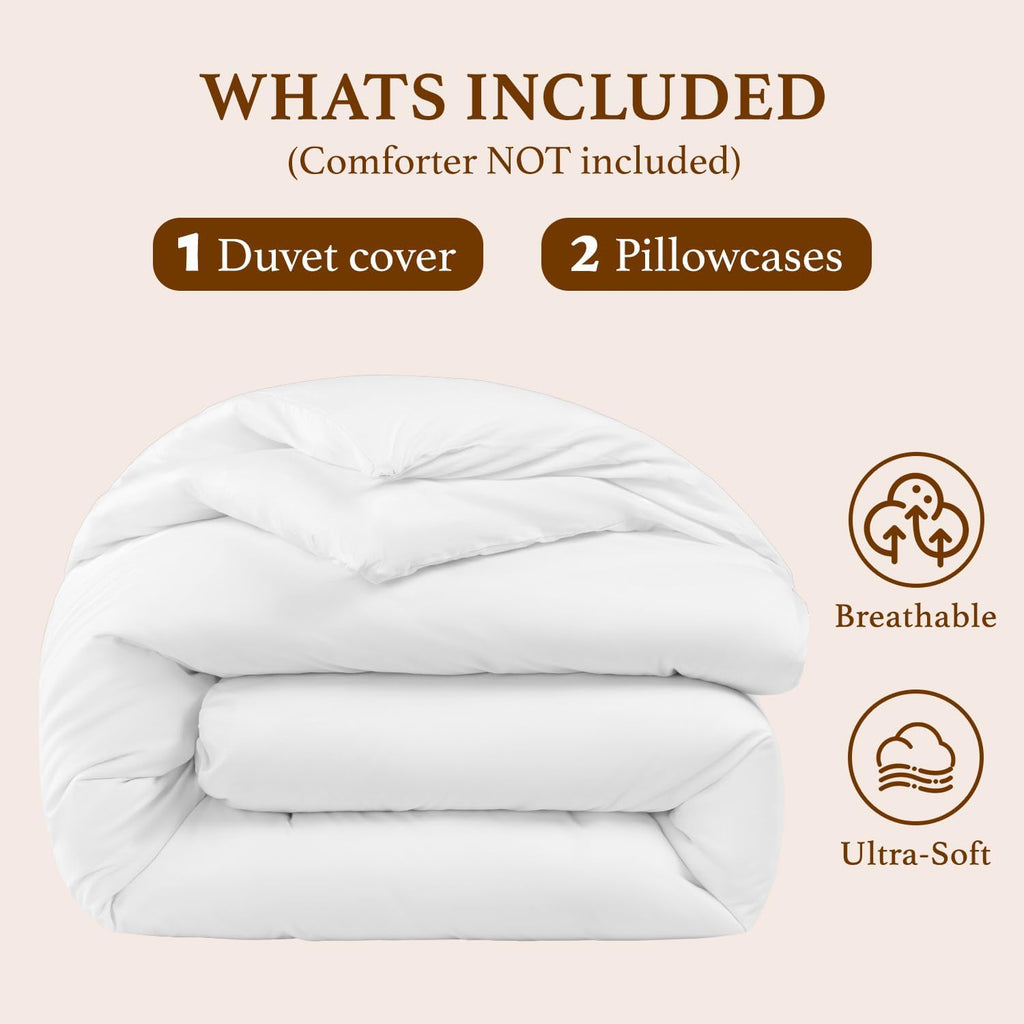 DEITAS 100% Cotton Duvet Covers - 1200 Thread Count, Luxury Egyptian Cotton Comforter Cover, Hotel Bedding Duvet Covers 3 Piece(King,White)