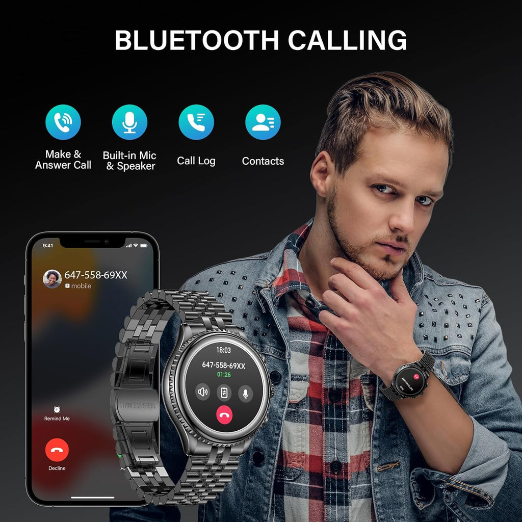 2026 Rotating Bezel Smart Watch for Men with Bluetooth Call, Heart Rate, Blood Pressure, SpO2, Sleep Monitor, Waterproof Round Watch with Encoder Knob, 1.32" AMOLED Display, Compatible Android and iOS